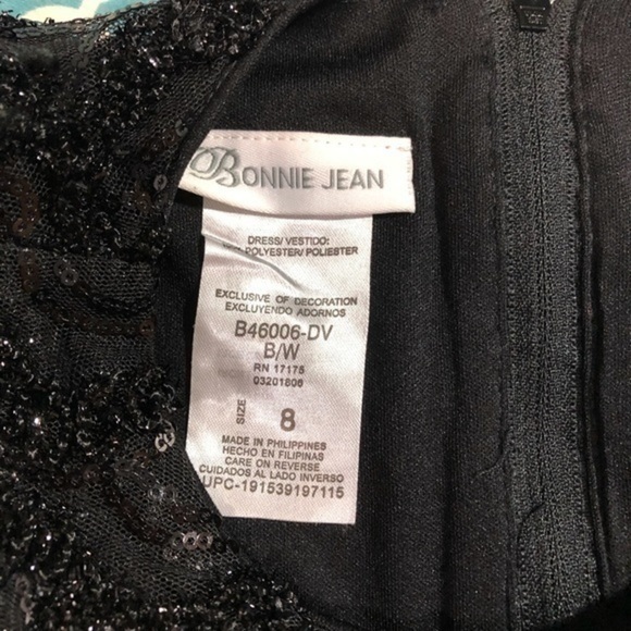 BONNIE JEAN Black White Beaded Tulle Dress 8 - Picture 6 of 7